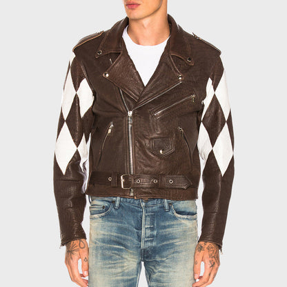 Color Block Lambskin Moto Leather Jacket - Leather Loom