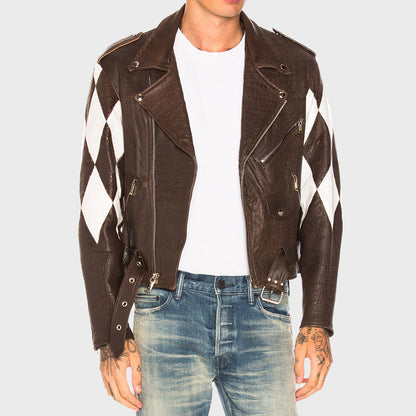 Color Block Lambskin Moto Leather Jacket - Leather Loom