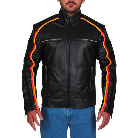 Mens Trendy Black Biker Leather Jacket - Leather Loom
