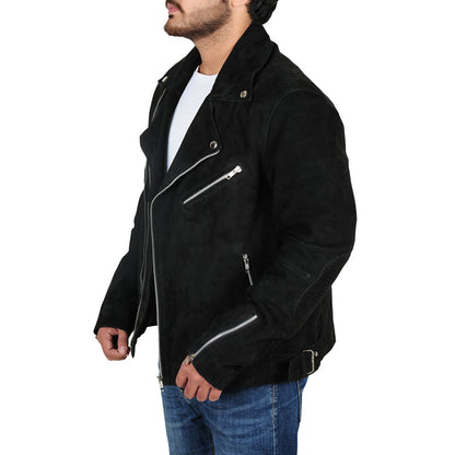 Rocker Style Suede Biker Leather Jacket for Men - Leather Loom