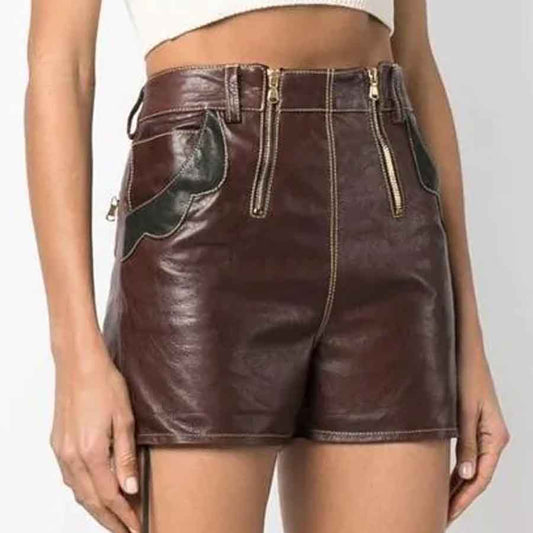 Dark Brown High Waisted Leather Short For Women - Leather Loom