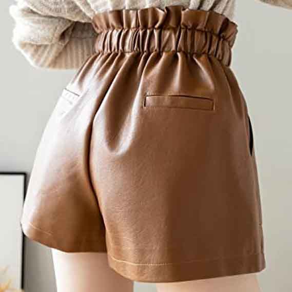 High Waisted Wide Leg Dark Brown Leather Shorts for Women - Leather Loom