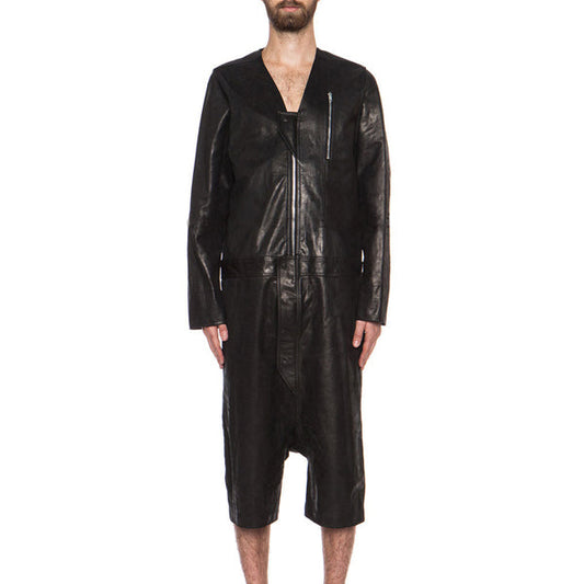 Designer Style Men Leather Zipper Jumpsuit - Leather Loom