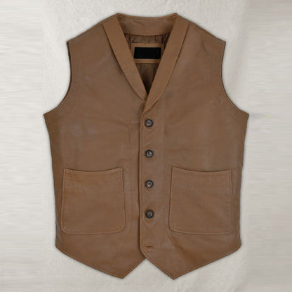 Men's Rock Style Brown Leather Biker Vest - Leather Loom