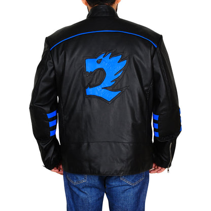 Mens Black & Blue Biker Leather Jacket - Leather Loom