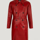Men's Red Soft Real Leather Trench Coat - Leather Loom