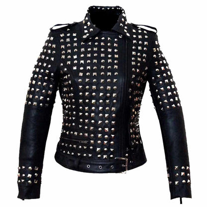 Women Studded Biker Leather Jacket