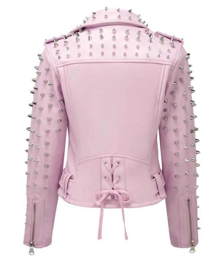 Pink Studs Leather Jacket