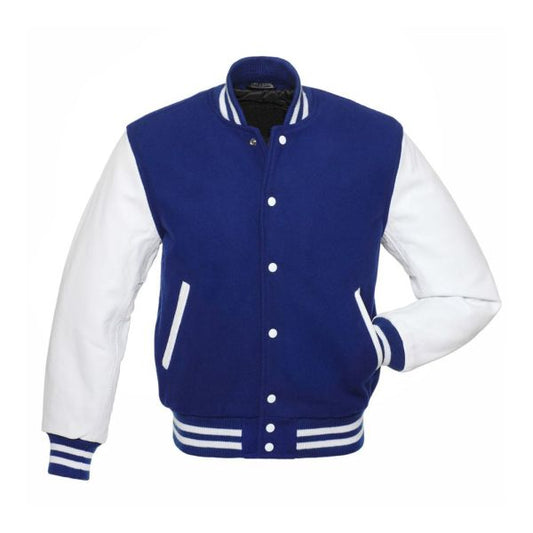 Kids Blue And White Varsity Jacket - Leather Loom