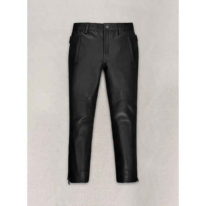 Women Black Leather Capri with Bottom Zipper - Leather Loom