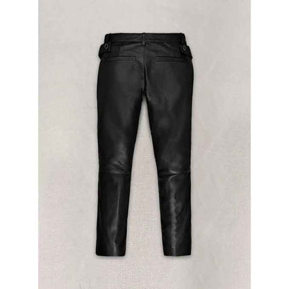 Women Black Leather Capri with Bottom Zipper - Leather Loom