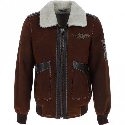 Men's Luxury Sheepskin Pilot Buff Brown Jacket