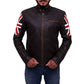 Mens Brown England Flag Biker Leather Jacket - Leather Loom