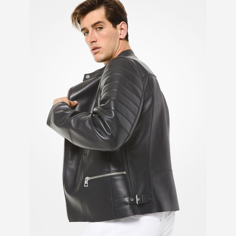 Men Black Motorcycle Leather Jacket - Leather Loom