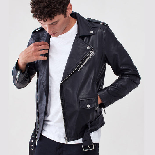 Men Black Biker Jacket - Leather Loom
