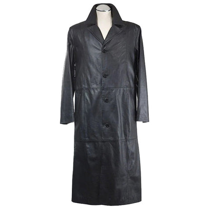 Men Black Leather Long Coat - Leather Loom