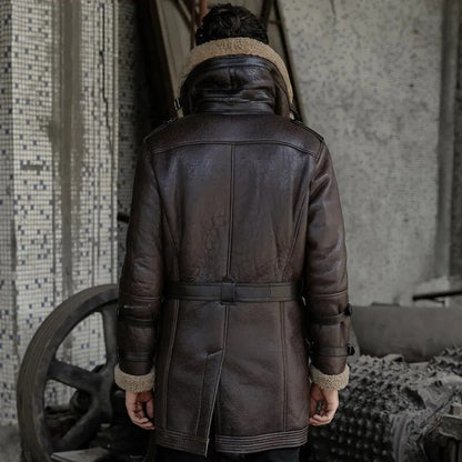 Men's B3 Flight Jacket - Double Collar Shearling Leather Coat - Leather Loom