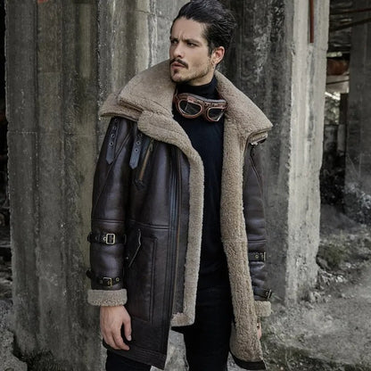 Men's B3 Flight Jacket - Double Collar Shearling Leather Coat - Leather Loom