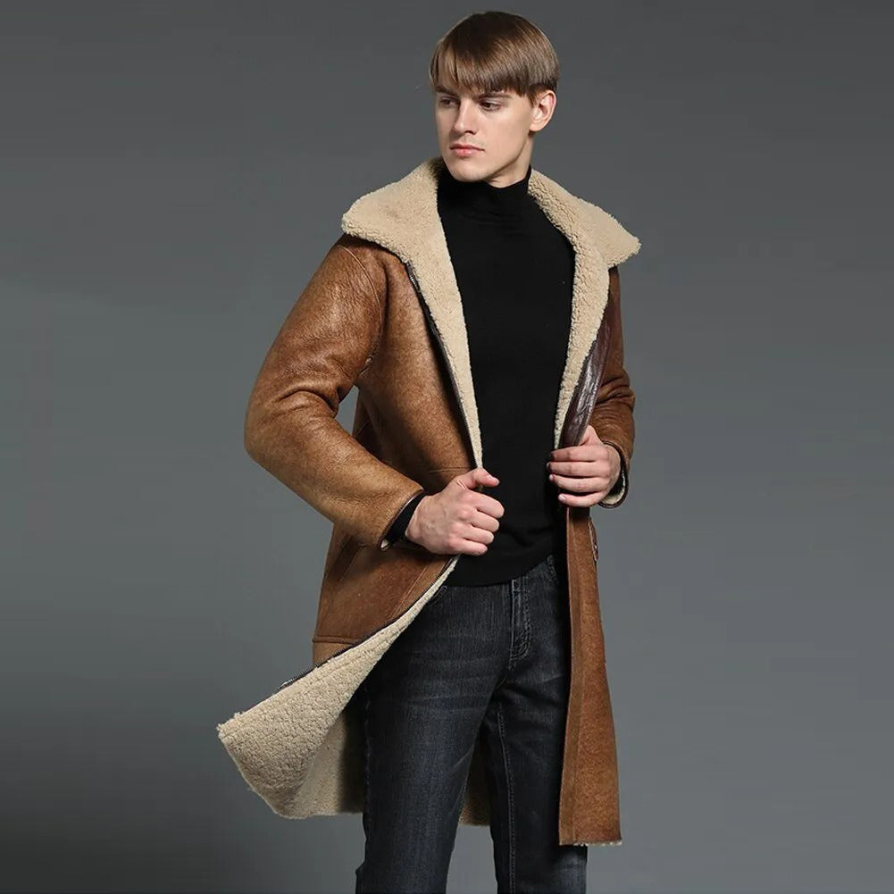 Men's B3 Shearling Jacket - Long Winter Slim Coat - Leather Loom