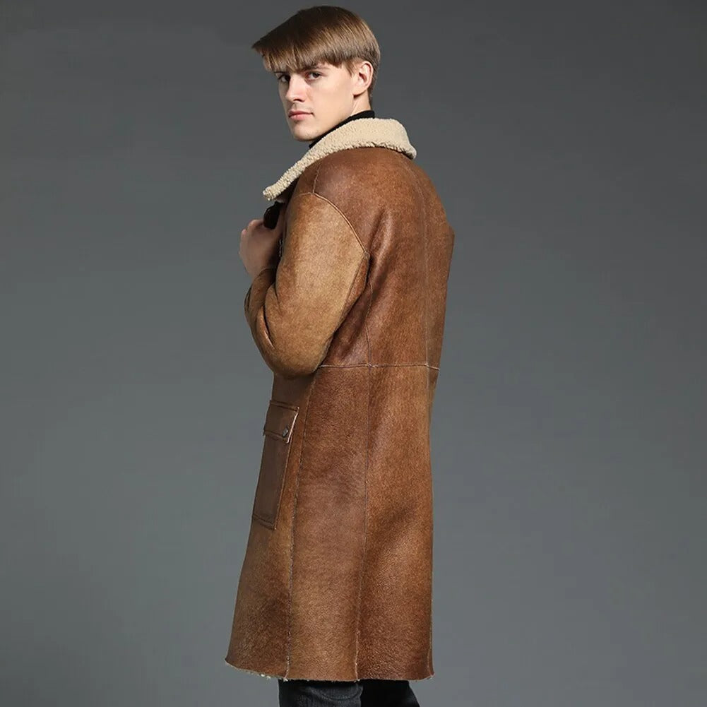 Men's B3 Shearling Jacket - Long Winter Slim Coat - Leather Loom