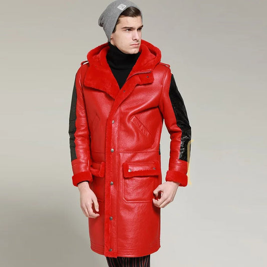 Men's B3 Shearling Jacket - Winter Leather Long Thick Coat - Leather Loom