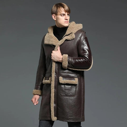 Men's B3 Shearling Jacket - Winter Leather Long Thick Coat - Leather Loom