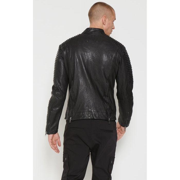Mens Black Distressed Leather Moto Biker Jacket - Leather Loom