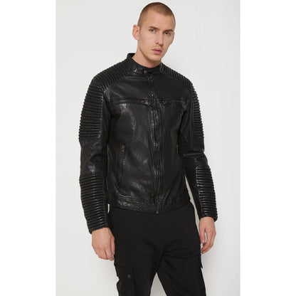 Mens Black Distressed Leather Moto Biker Jacket - Leather Loom