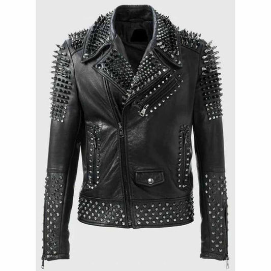 Mens Black Leather Biker Punk Jacket - Leather Loom