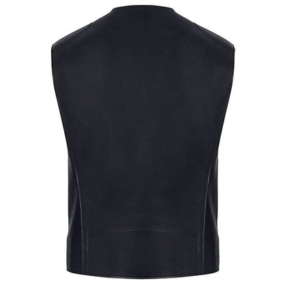 Men’s Black Leather Biker Vest Slim Fit - Leather Loom