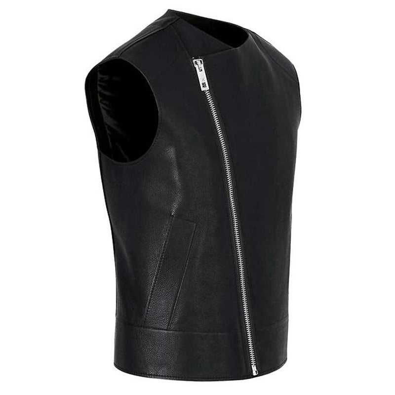 Men’s Black Leather Biker Vest Slim Fit - Leather Loom