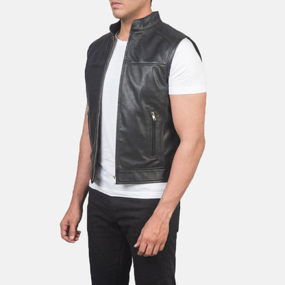 Black Leather Motorcycle Vest For Men - Leather Loom