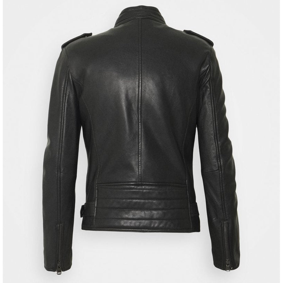 Mens Black Leather Black Zippers Biker Jacket - Leather Loom