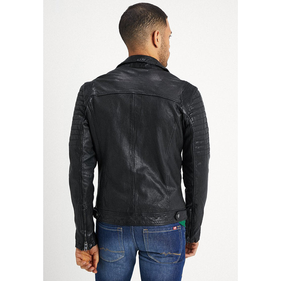 Mens Black Leather Distressed Biker Jacket - Leather Loom