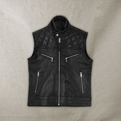 Top Quality Men's Genuine Leather Biker Vest Black - Leather Loom