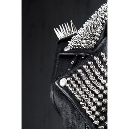 Men's Black Leather Silver Studded Biker Punk Vest - Leather Loom