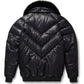 Men's Black Leather V-Bomber Jacket in Nylon - Leather Loom