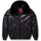 Men's Black Leather V-Bomber Jacket in Nylon - Leather Loom
