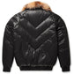 Men's Black Nylon V-Bomber Jacket - Leather Loom