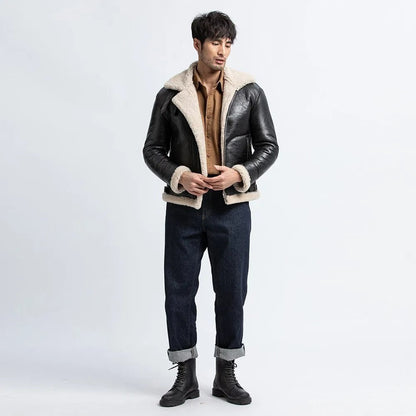 Men's Black Shearling Flight Jacket - Sheepskin Coat - Leather Loom