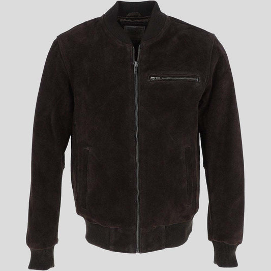 Men’s Black Suede Leather Bomber Jacket - Leather Loom