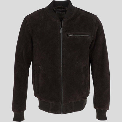 Men's Black Suede Leather Bomber Jacket