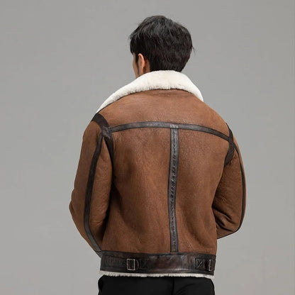 Men's Brown B3 Shearling Flight Jacket - Sheepskin Coat - Leather Loom