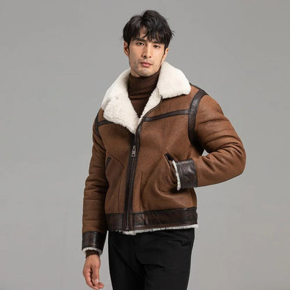 Men's Brown B3 Shearling Flight Jacket - Sheepskin Coat - Leather Loom