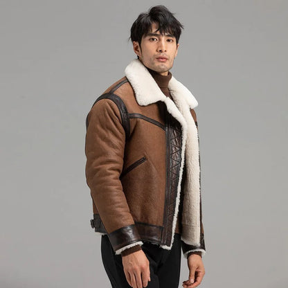 Men's Brown B3 Shearling Flight Jacket - Sheepskin Coat - Leather Loom