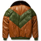 Men's Brown & Green Leather V-Bomber Jacket - Leather Loom
