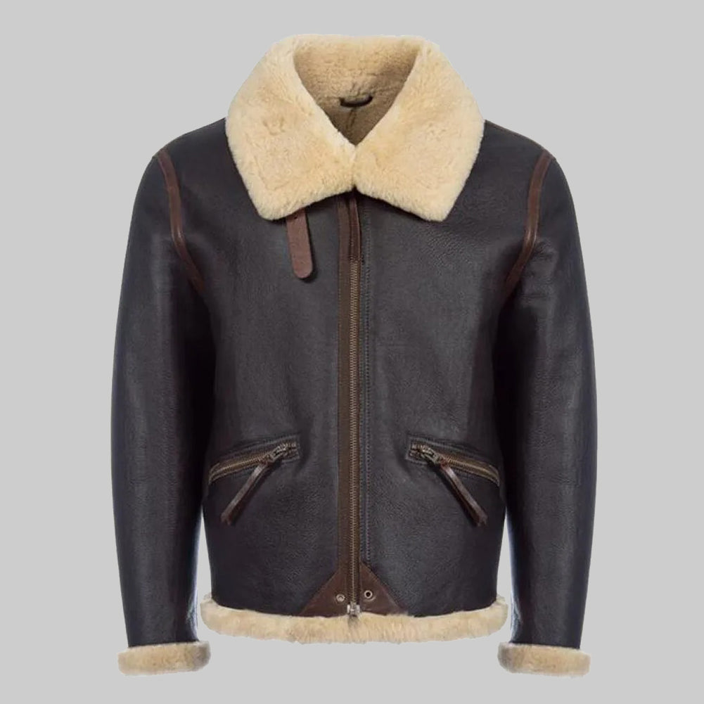 Men's Brown Shearling Flight Jacket - Leather Merino Sheepskin Jacket - Leather Loom