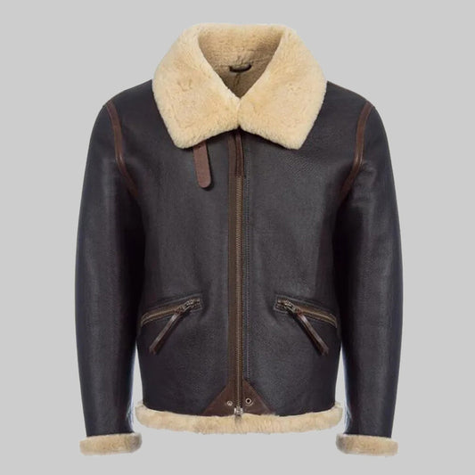 Men's Brown Shearling Flight Jacket - Leather Merino Sheepskin Jacket - Leather Loom