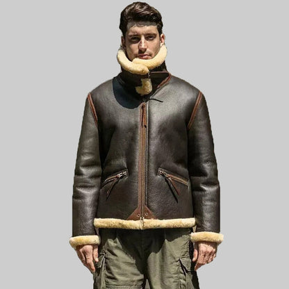 Men's Brown Shearling Flight Jacket - Leather Merino Sheepskin Jacket - Leather Loom