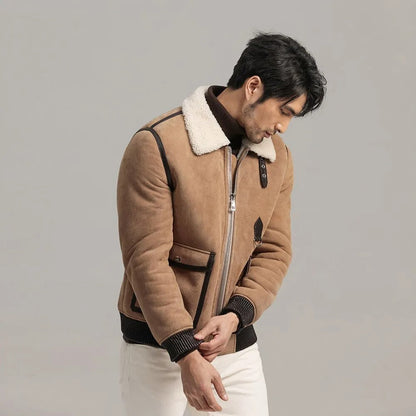 Men's Brown Sheepskin Shearling Leather Jacket - Leather Loom